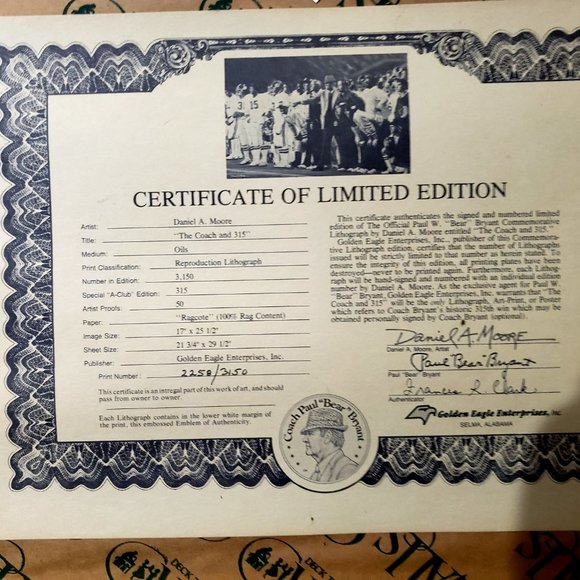 Alabama SEC Collectible vintage Daniel Moore limited edition print - Picture 3 of 3